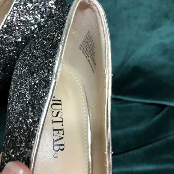 Just Fab Gold and Black Sparkling Heels 9 - Picture 3 of 6
